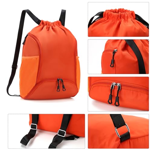 Valleycomfy Sports Gym Bag Drawstring Backpack with Shoes Basketball Bag and Two Water Bottle Holder,Orange - color: Orange