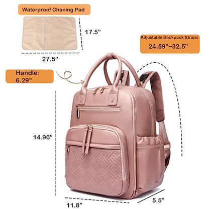 Leather Diaper Bag Backpack for Women with Multiple Pockets,Laptop Compartment and Changing Pad. - color: Purple