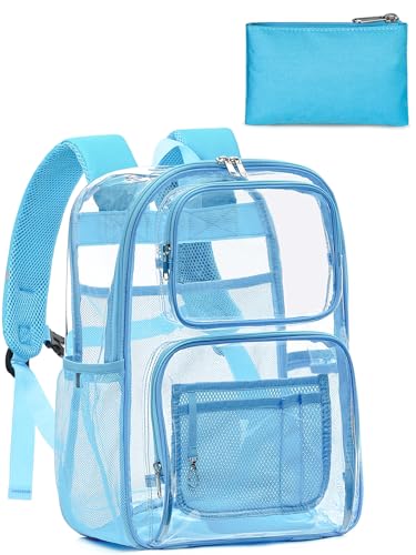 Clear Backpack Heavy Duty for Women Men Boys Girls, Large Clear Bookbag See Through Backpack for School College - color: 8#light+pouch-no Reflective Strips