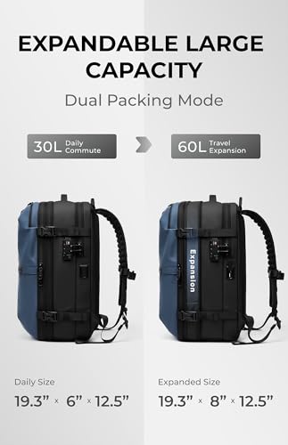AirVault Vacuum Seal Travel Backpack 60L with Expandable HyperSeal Air Compression Vacuum System Water Resistant TSA Lock (Vacuum Pump Included, Blue, 60L) - color: Blue