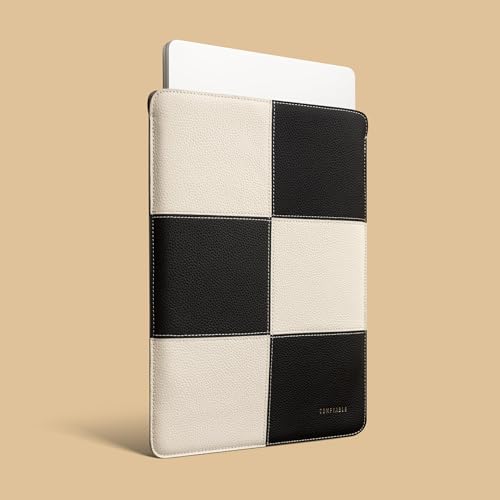 Comfyable Laptop Sleeve 14 Inch Precisely Compatible with MacBook Pro 14-inch M5 2025 M4 M3 M2 Pro/Max M1 2021 & Old Versioned 13 Inch MacBook Pro/MacBook Air, Genuine Leather Protective Case Cover - color: Black & Cream, size: 14 inch