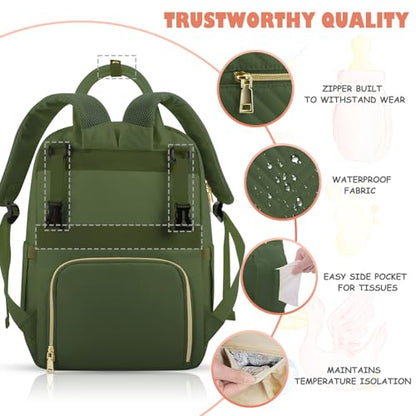 Tenot Baby Diaper Bag Backpack, Travel Diaper Bags for Girl Boy Large Capacity Baby Bag Backpack for Women Army Green - color: Army Green