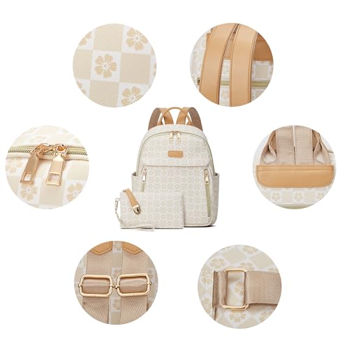 Makes Mini Backpack for Women, Stylish Daypack Purse Handbag Small Casual Daily Travel Bag, Lady Girls Gifts for Work School, 2pcs Sets - color: Checkered Beige