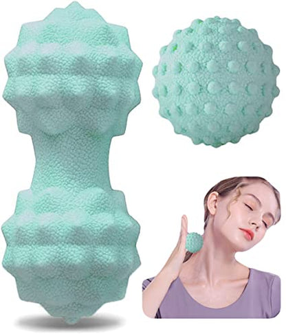Peanut Massager Ball Set, Double Lacrosse Massage Ball and Mobility Ball for Physical Therapy, Myofascial Deep Tissue Trigger Point Massage Tool for Neck, Shoulder, Back, Legs, HIPS (Green) - color: Green