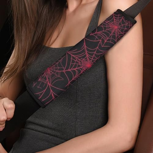 Red Spider Web Car Seat Belt Cover Pad,omfortable Seat Strap Pads,Compatible with All Models of Seatbelt Covers,Can Be Used As A Backpack Shoulder Pad, Essential Car Seat Shoulder Strap Pads - color: Red Spdier Web