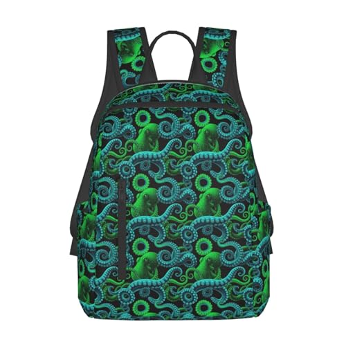 Travel Daypack Green Watercolor Octopus, Quick-Access Pocket, Side Bottle Holder, for Active Adults - color: Picture (50)