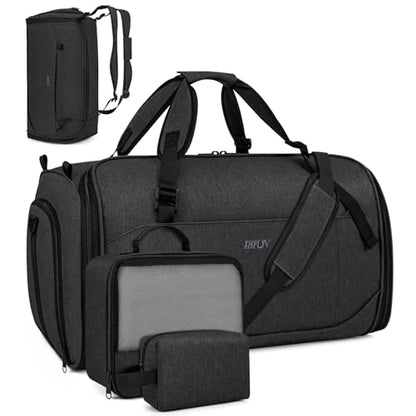 Convertible Garment Bags for Travel - Carry on Garment Duffle Bag with Backpack Straps for Men Women, 4 in 1 Large Travel Duffel Bags with Shoes Compartment Hanging Suit Dress Weekender Bag 3pcs Set - color: C-Black