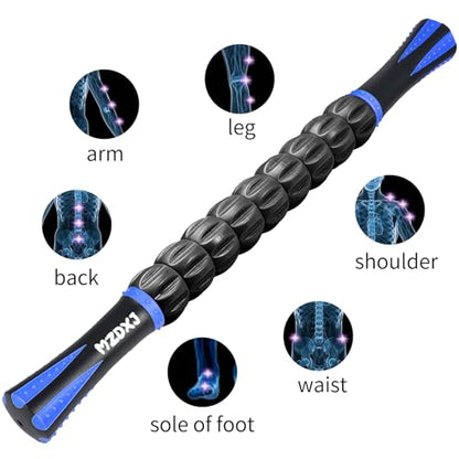 Muscle Roller Massage Roller Stick- Deep Tissue Fascia Blaster for Myofascial Pain Relief, Lymphatic Drainage & Body Sculpting, Handheld Physical Therapy & Recovery Tool (Blue black-18 inch) - color: Blue Black