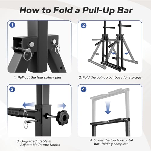Foldable Pull Up Bar Free Standing, Strength Training Pull-up Bars Adjustable Pull Up Station, Power Tower Pull Up Bar MultiFunction Pull Up Dip Station Workout Equipment For Home Gym Support 480 LBS - color: black