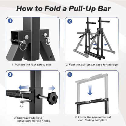 Foldable Pull Up Bar Free Standing, Strength Training Pull-up Bars Adjustable Pull Up Station, Power Tower Pull Up Bar MultiFunction Pull Up Dip Station Workout Equipment For Home Gym Support 480 LBS - color: black