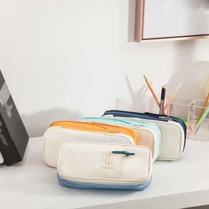 Arnuixty Large Storage Pencil Case Pen Bag with Zipper Big Capacity Pouch Organizer for Office Travel Holder Box - color: Dark Blue