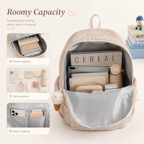 Fashion Cheetah Backpack Shoulder Bag, Trendy y2k Design Daypack Bookbag Leopard Print Coquette Purse Women Men Daily - color: Creamy