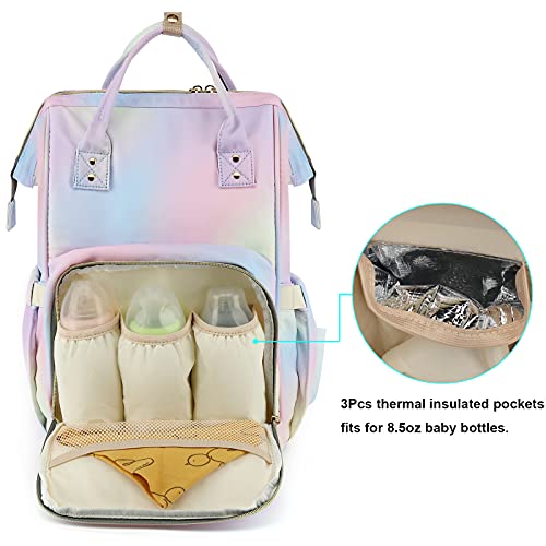 Rainbow Diaper Bag Backpack for Baby Girls, Mom Waterproof Large Nappy Bags for Women (Pink) - color: Pink