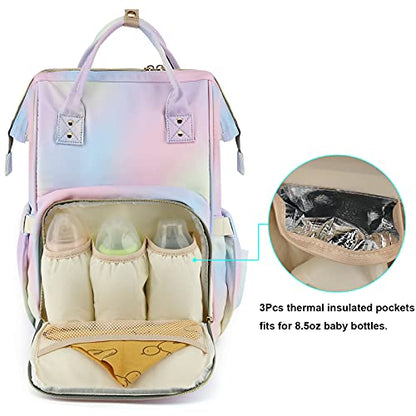Rainbow Diaper Bag Backpack for Baby Girls, Mom Waterproof Large Nappy Bags for Women (Pink) - color: Pink