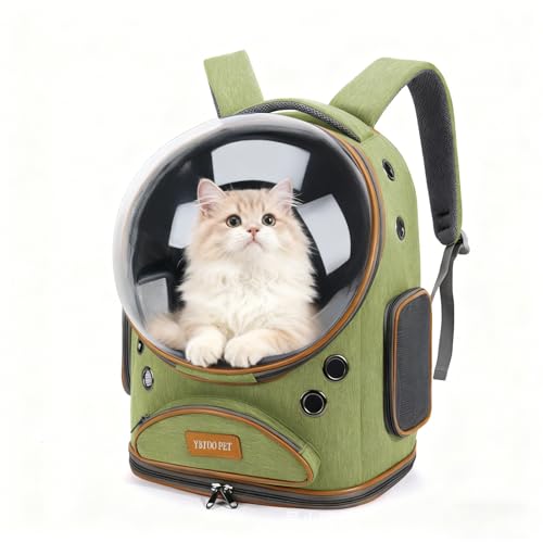 Cat Backpack Carrier, Breathable Cat Carrier Large Space Bubble Pet Backpack for Small Dog and Large cat up to 18lbs, Transparent & Foldable Pet Carrier for Travel Hiking (Green) - color: Green