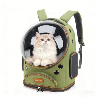 Cat Backpack Carrier, Breathable Cat Carrier Large Space Bubble Pet Backpack for Small Dog and Large cat up to 18lbs, Transparent & Foldable Pet Carrier for Travel Hiking (Green) - color: Green