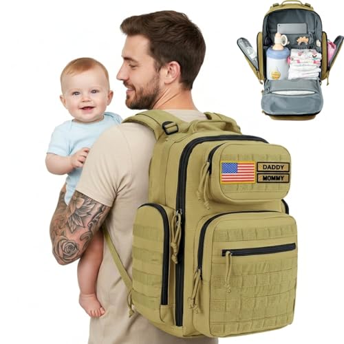 MIRACOL Diaper Bag Backpack for Dad: 40L Large Capacity Tactical Dad Bag with 16+ Organized Pockets - 900D Fabric Military-Style for Travel, Outdoor & Daycare Essentials (Tan) - color: Tan