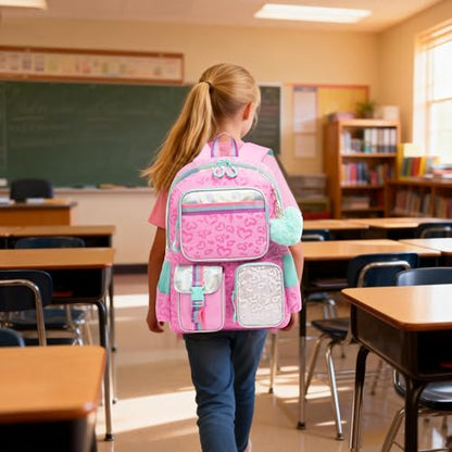 Meetbelify Pink Aesthetic Backpack for Elementary School Girls, 8-10 - color: Pink