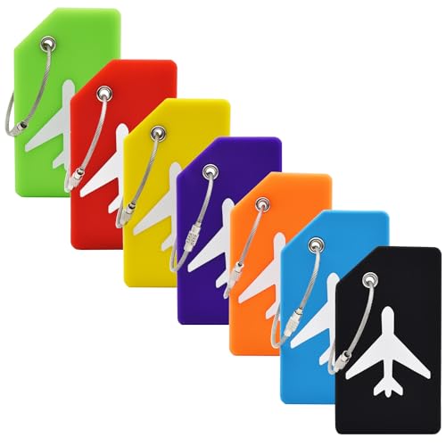 7 Pack Silicone Luggage Tag for Suitcases with Name ID Card, TSA Approved, Privacy Protection Travel Suitcase Tags (Multicolor) - color: Multicolored, size: Set of 7