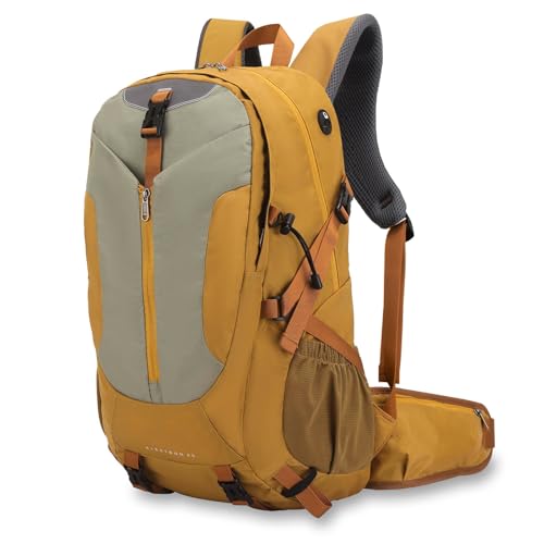 Hiking Backpack 40L, Waterproof Hiking Backpack with Rain Cover, Large Camping Bag Outdoor Sport Travel Daypack | Rain Cover - color: Yellow-b