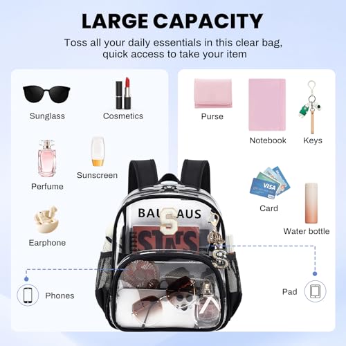 PIG PIG GIRL Clear Backpacks for Stadium Events Approved 12×6×12 Clear Bookbag for Women Mini Transparent Letter Back Pack, Black, Letter-S - color: Black, style: S