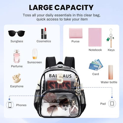 PIG PIG GIRL Clear Backpacks for Stadium Events Approved 12×6×12 Clear Bookbag for Women Mini Transparent Letter Back Pack, Black, Letter-S - color: Black, style: S