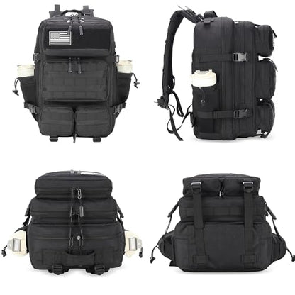 55L Tactical Backpack Heavy Duty Military Rucksack Molle Backpack 3 Day Assault Pack for Work Outdoors - color: Black