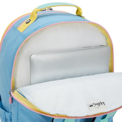 Kipling Women's Seoul Extra Large 17" Laptop Backpack, Durable, Roomy with Padded Shoulder Straps, Built-In Protective Sleeve - color: Pool Blue Mix Pop, size: 13.5''L x 17.75''H x 9''D