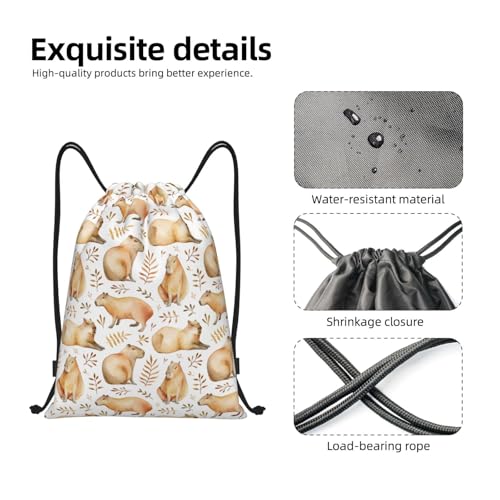 Gianlaima Capybara Leaves Watercolor Funny Drawstring Bags Backpack Bag Sport Gym Sack String Bag Yoga Dance Travel Bag For Men Women - color: Black43