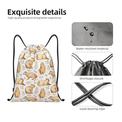 Gianlaima Capybara Leaves Watercolor Funny Drawstring Bags Backpack Bag Sport Gym Sack String Bag Yoga Dance Travel Bag For Men Women - color: Black43