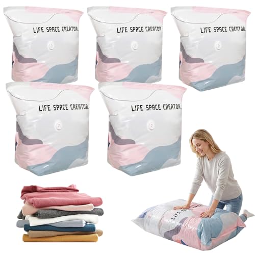 No-Pump Vacuum Storage Bags, Cube Compression Space Saver Bags, Upgrade Large Storage Compression Bags Press & Seal, For Clothes,Bedding Comforters, Blankets (5PCS, Medium) - color: 5PCS, size: Medium