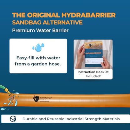 The Original HydraBarrier Standard Flood Barrier – 6 ft Long x 4 in High – Light, Reusable Sandbag Alternative – Flood Control & Diversion Tube for Home, Garage, Door & Property Protection - size: 6 Foot Length