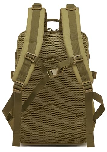 Wotony Military Tactical Backpack for Men Waterproof Daypack 3 Day Assault Pack Laser-Cut MOLLE Webbing Design with Water Bottle Holder Black Small Tactical Assault Bag (Khaki, 25L) - color: Khaki, size: 25L