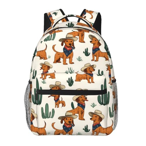 Retro Cowboy Dog Cactus Backpack with Cushioned Straps for Laptop Tablet,11.4×5.9×15.7in,Puppy Western Style Back Pack for Travel School,Multi-Pocket Storage Bookbag,Ideal Gifts for Students - color: Cowboy Dog