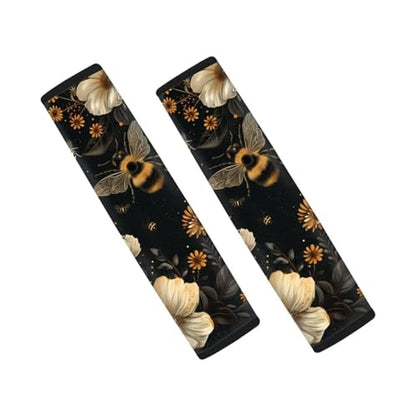 Forchrinse Bee Flower Car Seat Belt Cover Pads for Women Men Soft Seatbelt Shoulder Pads 2 Pack, Safety Belt Strap Pad Protector - color: Bee Flower Print