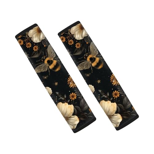 Forchrinse Bee Flower Car Seat Belt Cover Pads for Women Men Soft Seatbelt Shoulder Pads 2 Pack, Safety Belt Strap Pad Protector - color: Bee Flower Print