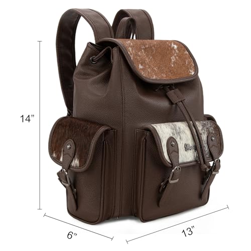 Montana West Wrangler Backpack Purse for Women Hair-on Cowhide Backpacks Western Travel Bags - color: Cowhide Coffee