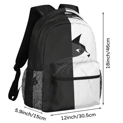Cat Kids Backpack for Girl Boy Waterproof Kids Back Pack | Black White School Bookbag Women Men Lightweight Rucksack Casual Daypack Carry On Bag for Work Hiking Camping Gym Travel - color: Animal Cat Black White