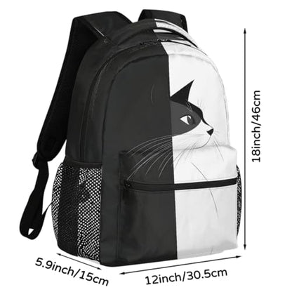 Cat Kids Backpack for Girl Boy Waterproof Kids Back Pack | Black White School Bookbag Women Men Lightweight Rucksack Casual Daypack Carry On Bag for Work Hiking Camping Gym Travel - color: Animal Cat Black White