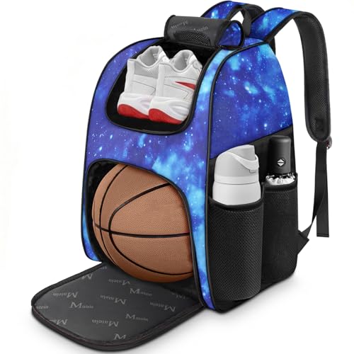 MATEIN Basketball Bag, Sturdy Soccer Bag with Ball Holder & Shoe Compartment, Large Basketball Backpack for Training Equipment, Water Resistant Sports Ball Backpack Fits Volleyball Football, Colorful - color: Galaxy Blue - Large