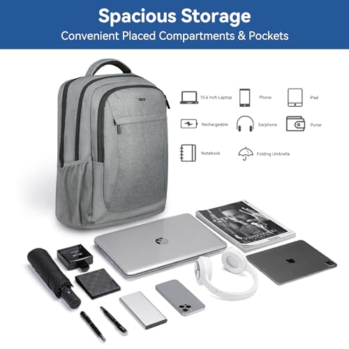 Voova Travel Laptop Backpack, Business Work Laptop Backpack for Women & Men with USB Charging Port, Waterproof Slim Durable College Computer Bag Fits 15.6 Inch Laptops and Notebook, Grey - color: Grey