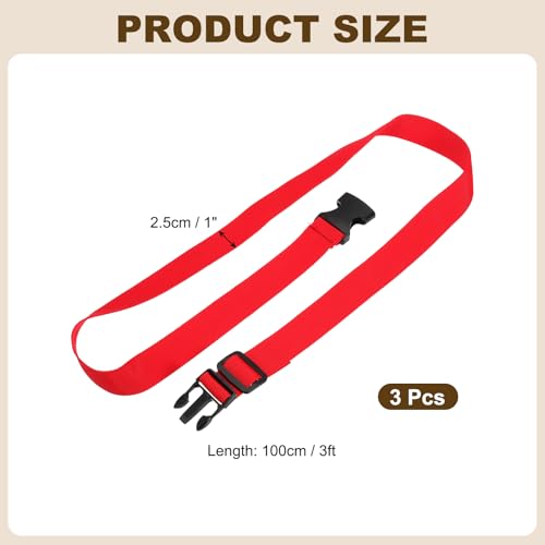 PATIKIL Utility Straps with Quick Release Buckle, (1 Inch x 3 Feet, Red) (3 Pcs) Adjustable Luggage Polyester Straps Backpack Webbing, Suit for Sleeping Bag/Camping/Hiking - color: Red, size: 1 Inch x 3 Feet