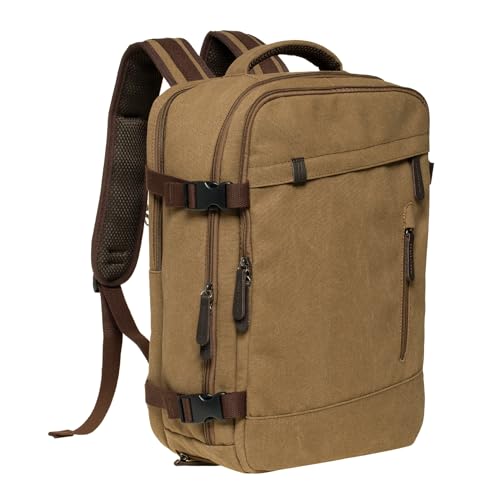 KAUKKO Thick Canvas Travel Backpack, Flight Approved Carry On Backpack with Shoe Pouch and 15.6 inch Laptop Compartment, 40L Luggage Casual Daypack Weekender Bag 10-KHAKI - color: 10-khaki