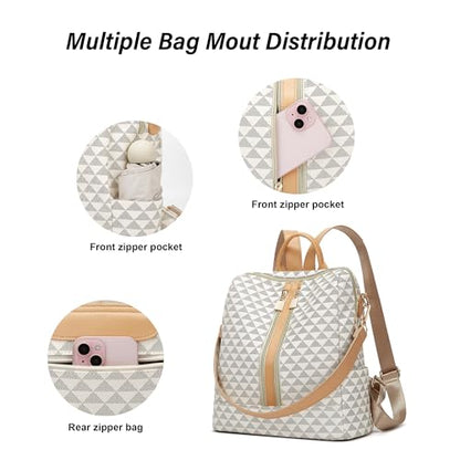 Makes Backpack Purse for Women PU Leather Travel Satchel Handbag Convertible Design Bag with Purse 2 Piece - color: Beige Double