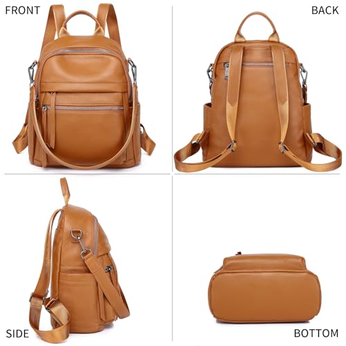 Genuine Leather Backpack Purse For Women | Real Soft Leather, Convertible, Ladies Daypack Shoulder Bag, Orange Brown - color: Orange Brown