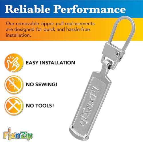 FixNZip Medium to Large Nickel Zipper Pull Replacements (4-Pack) | Universal Clip-On Pull Tabs for Zipper Repair, Sliders & Luggage, Jackets, Backpacks, Tents, Sleeping Bags & Outdoor Gear - color: Nickel