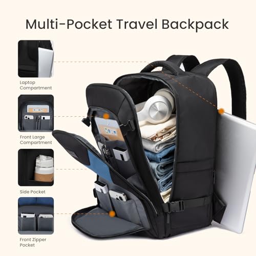 LOVEVOOK Travel Carry on Backpack for Men Women,Expandable 40L Extra Large Travel Laptop Backpack,Water Resistant Durable TSA Airline Approved Business College Carry on Bag Fit 17 Inch Computer,3 Pcs - color: Black-blue, size: 40L-3Pcs