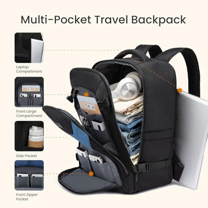 LOVEVOOK Travel Carry on Backpack for Men Women,Expandable 40L Extra Large Travel Laptop Backpack,Water Resistant Durable TSA Airline Approved Business College Carry on Bag Fit 17 Inch Computer,3 Pcs - color: Black-blue, size: 40L-3Pcs