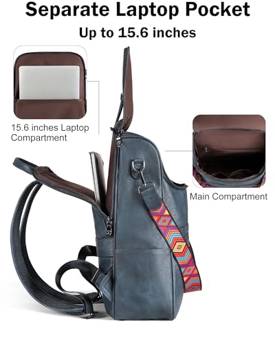 FADEON Laptop Backpack for Women Leather Travel Backpack with Laptop Compartment, Designer PU Shoulder Laptop Bag Pink - color: Pink Retro Style