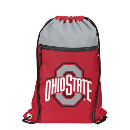 FOCO NCAA Officially Licensed Unisex Team Color Collage Primary Logo Wordmark Drawstring Backpack With Zippered Pocket - Ohio State Buckeyes - color: Ohio State Buckeyes